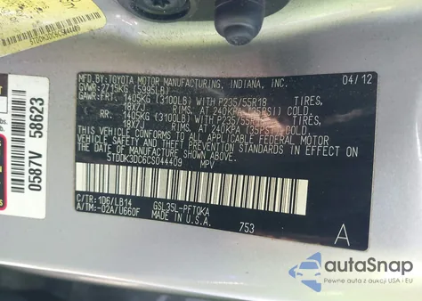 2012 Toyota Sienna Xle 7 Passenger из США, поврежденный, VIN 5TDDK3DC6CS044409